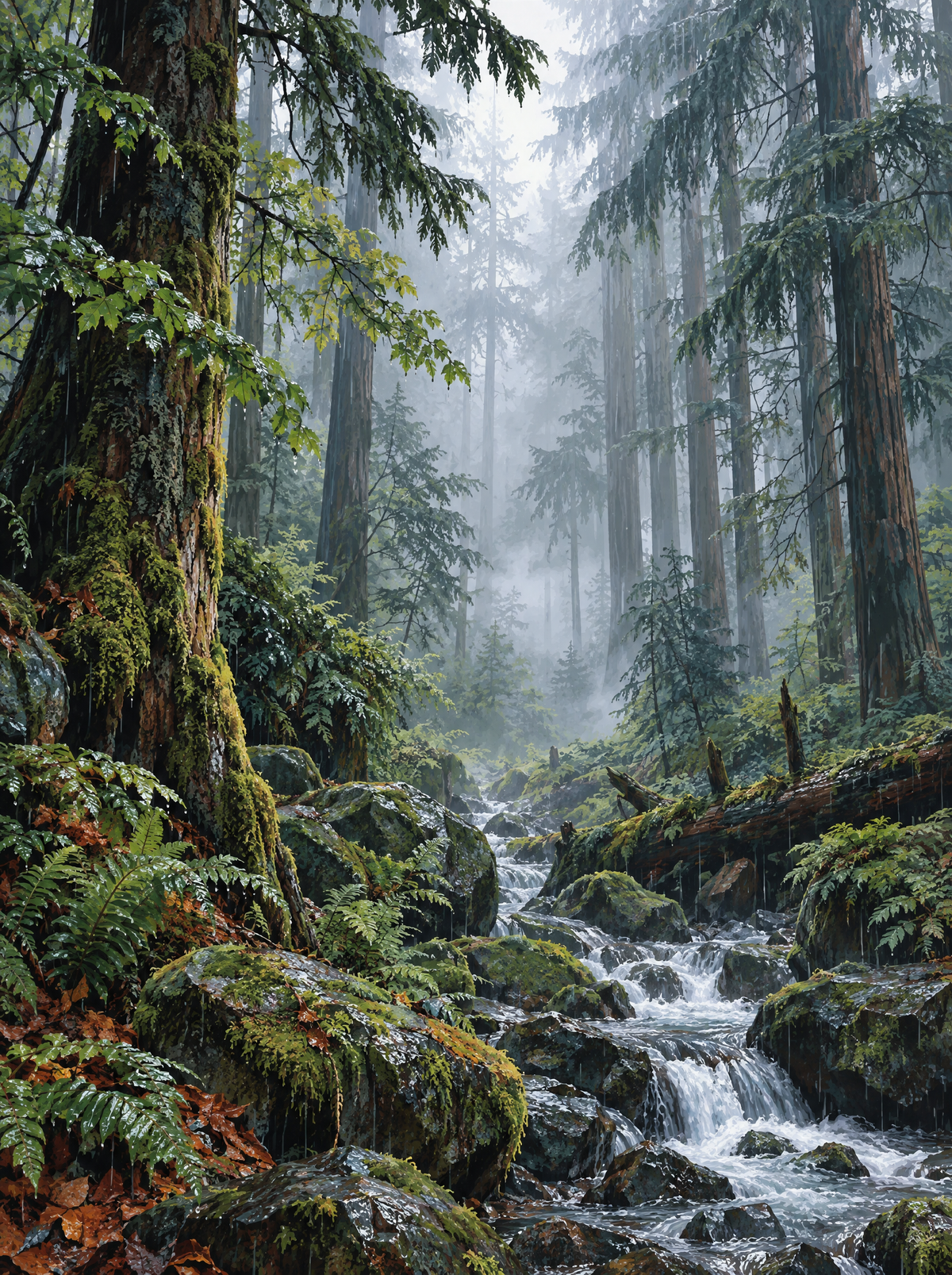 Rainforest Creek In Mist