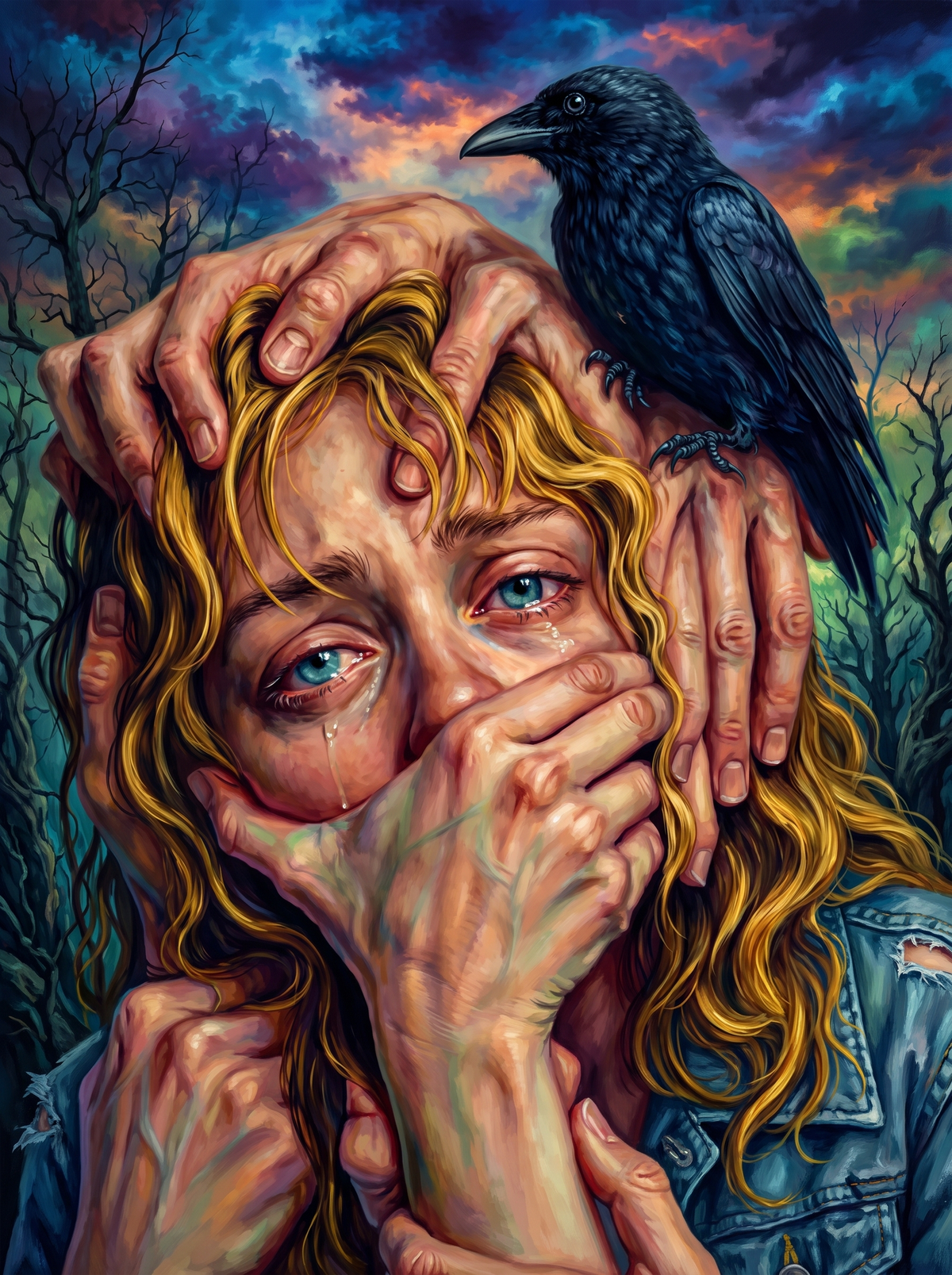 Raven On Grasping Hands