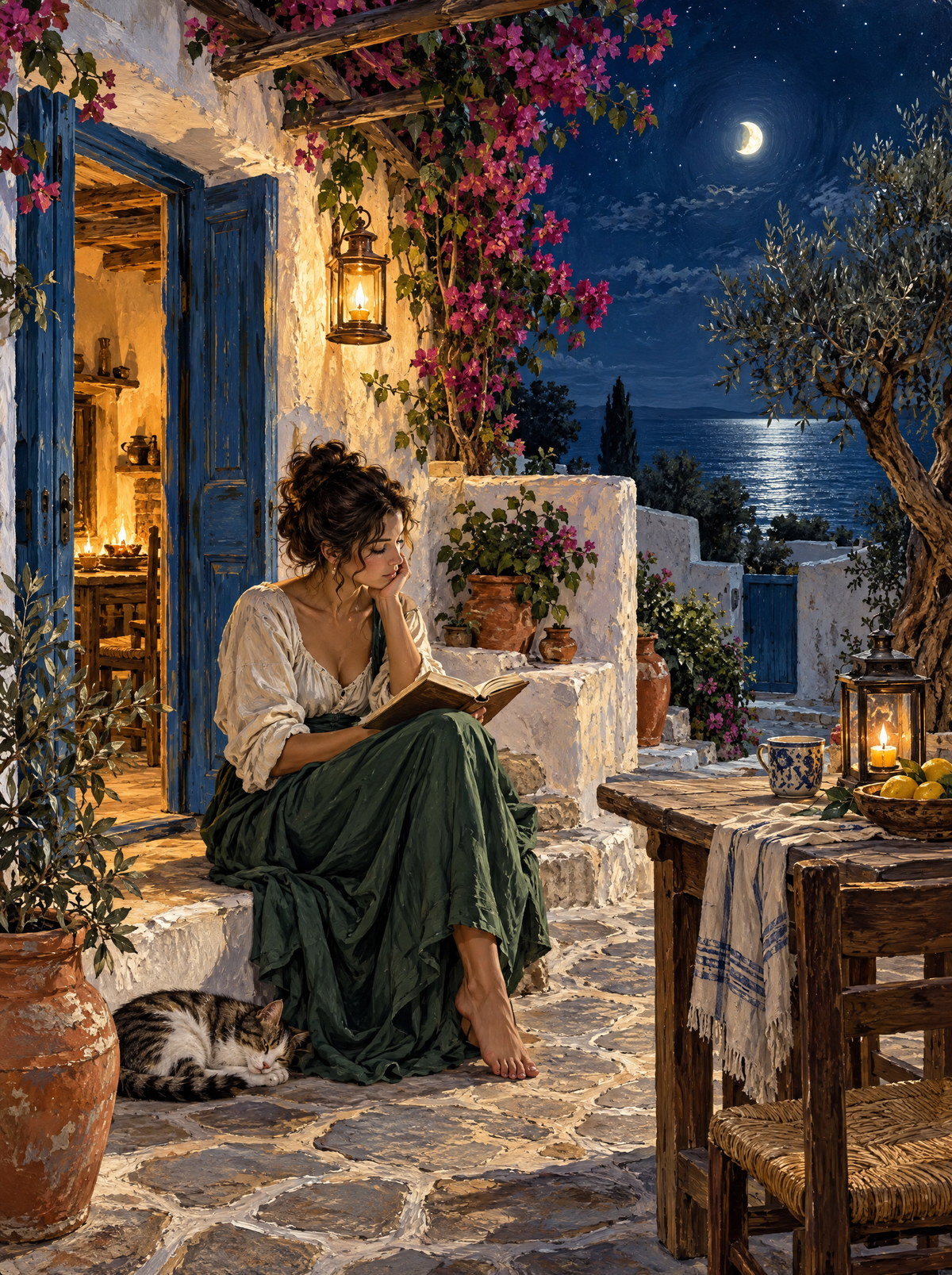 Reading By Aegean Moonlight