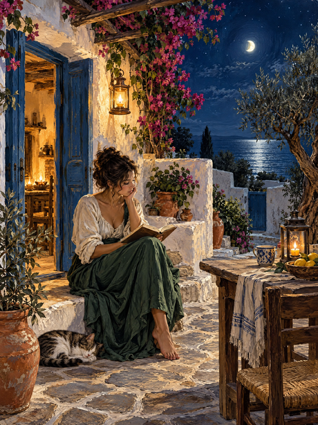 Reading By Aegean Moonlight