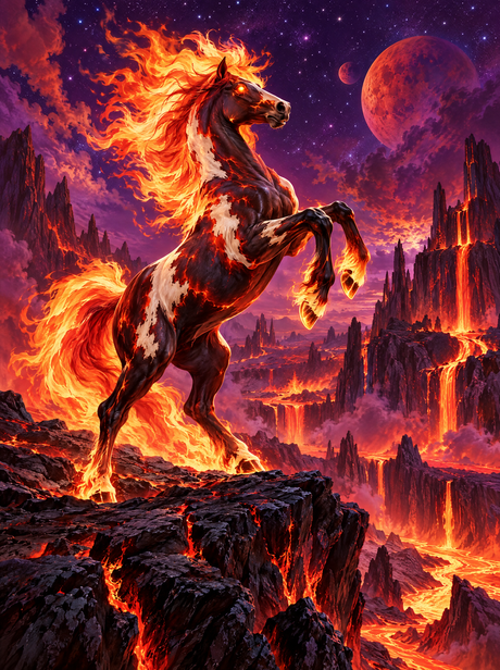 Rearing Firehorse Over Lava Falls