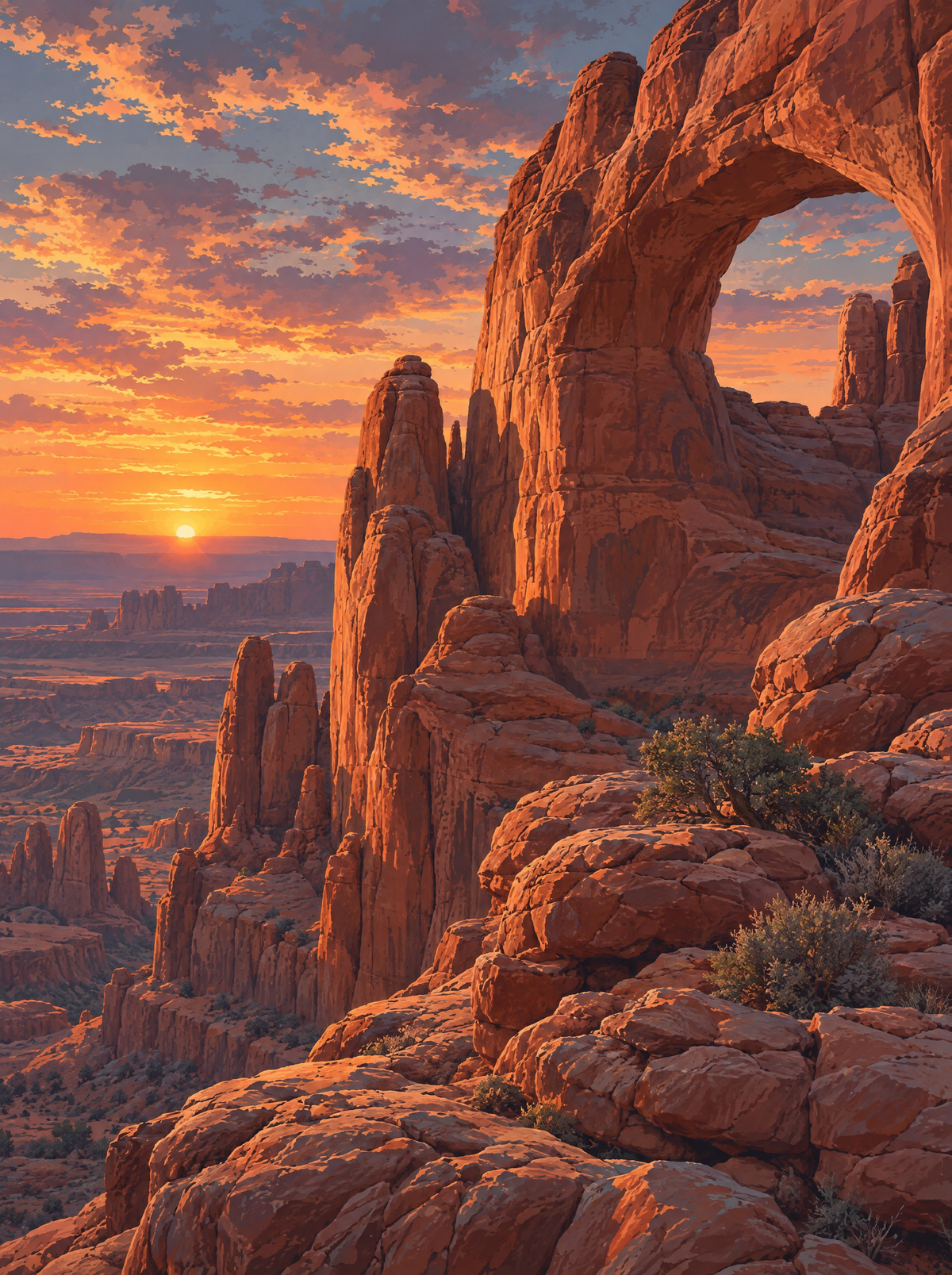 Red Rock Arch At Sunset