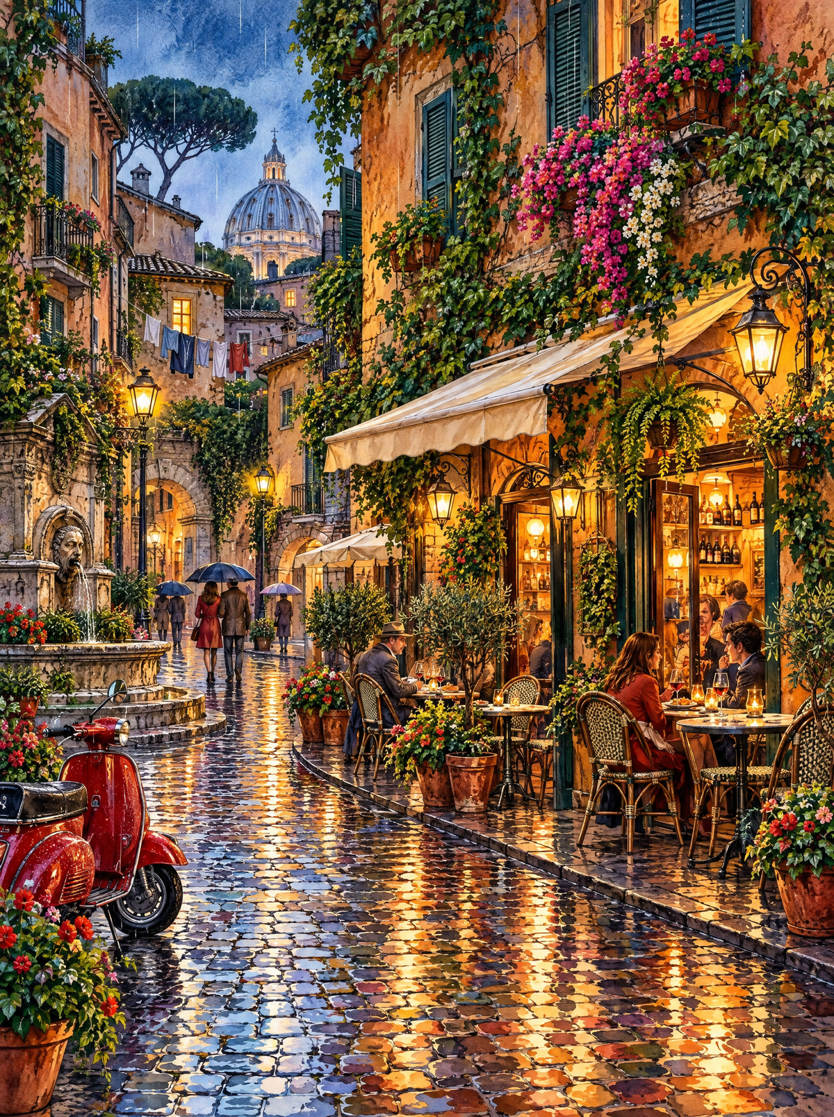 Red Vespa In Rome