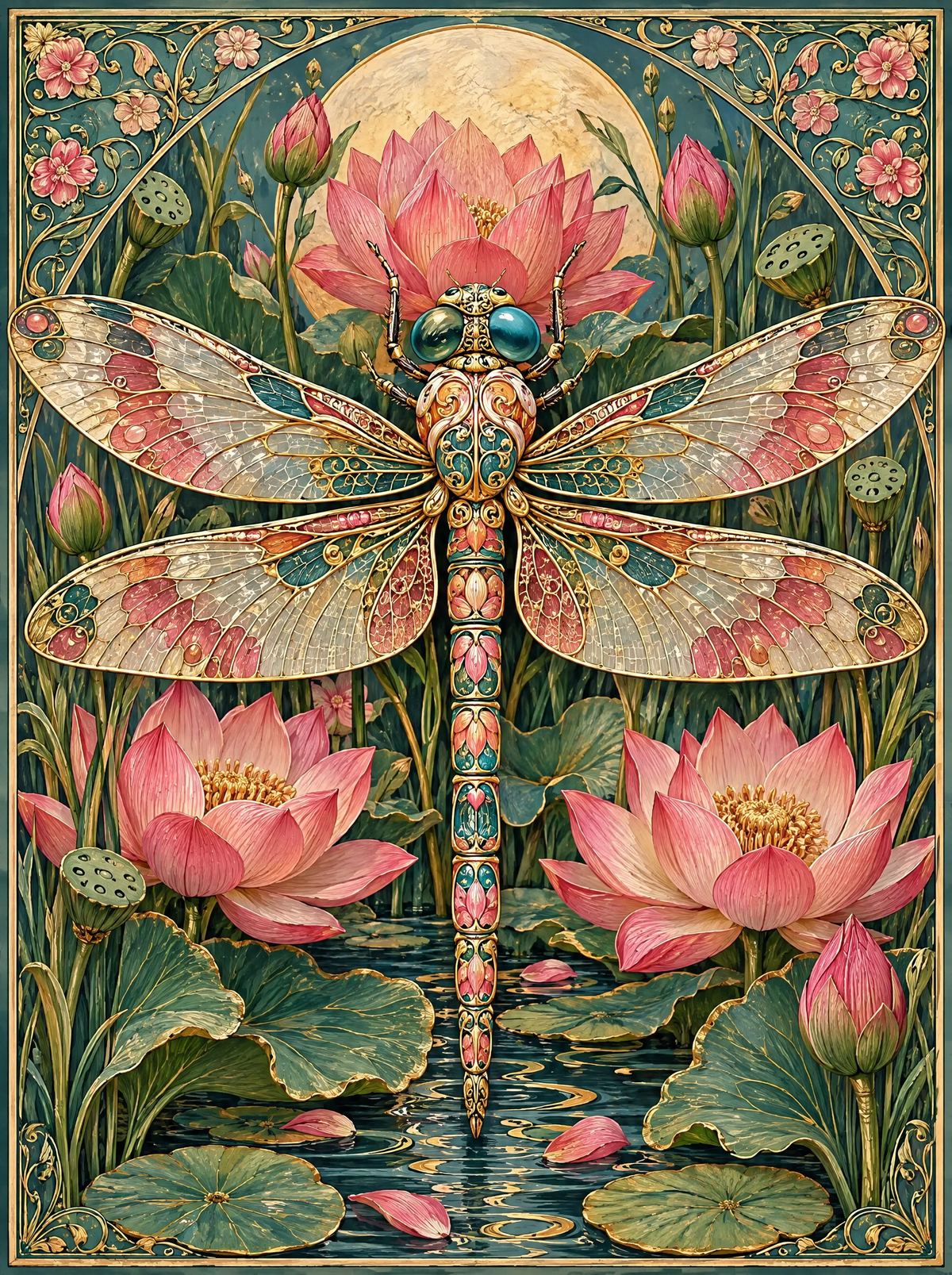 Rose Gold Dragonfly Lotus