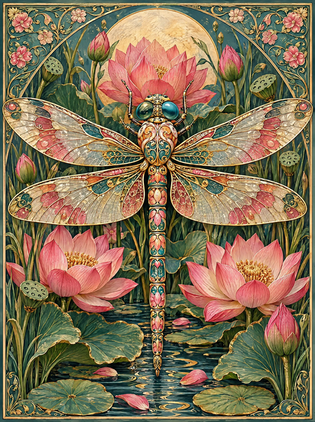 Rose Gold Dragonfly Lotus