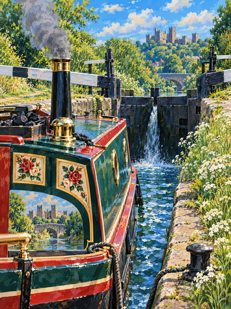 Roses And Castles Narrowboat (150 Color Diamond Painting)