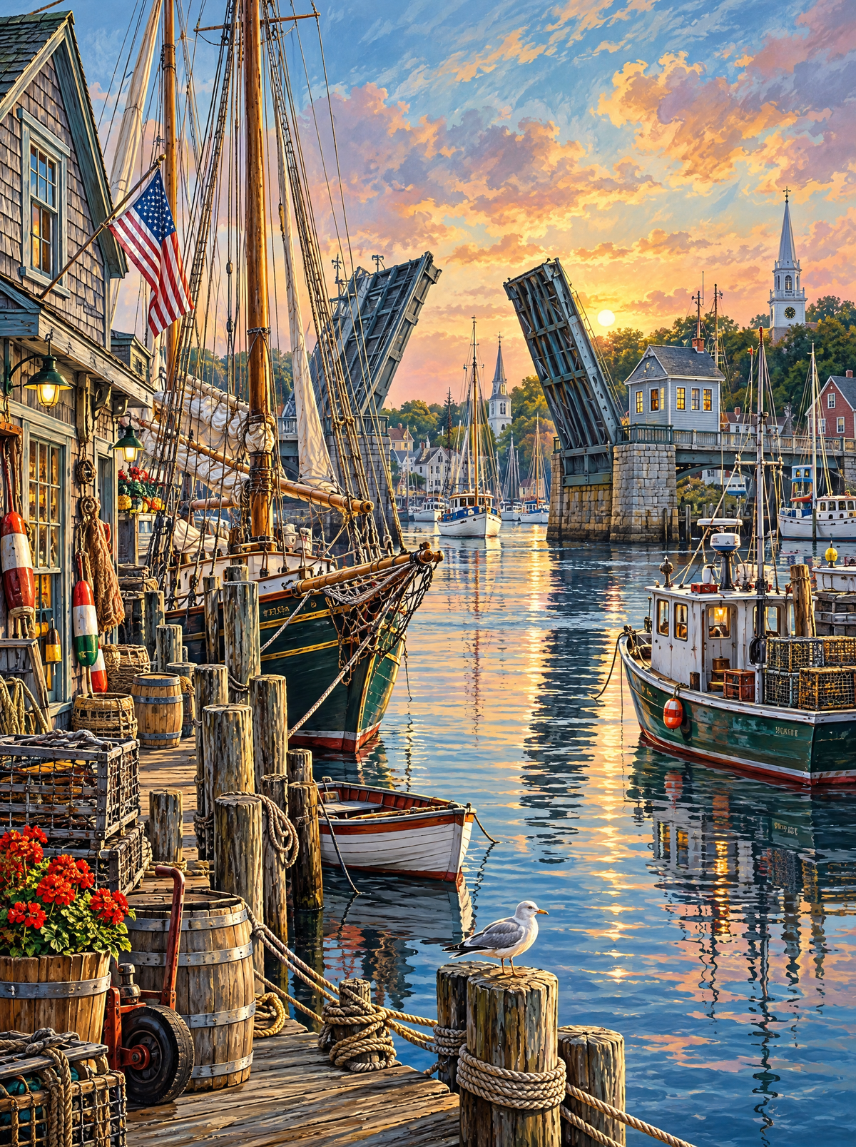 Schooner And Drawbridge At Dusk