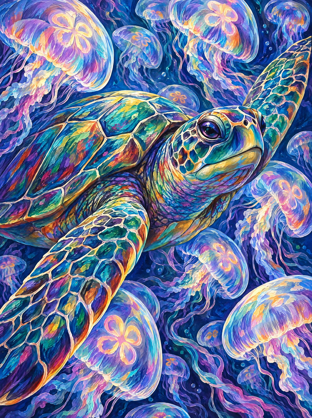 Sea Turtle And Jellyfish Bloom