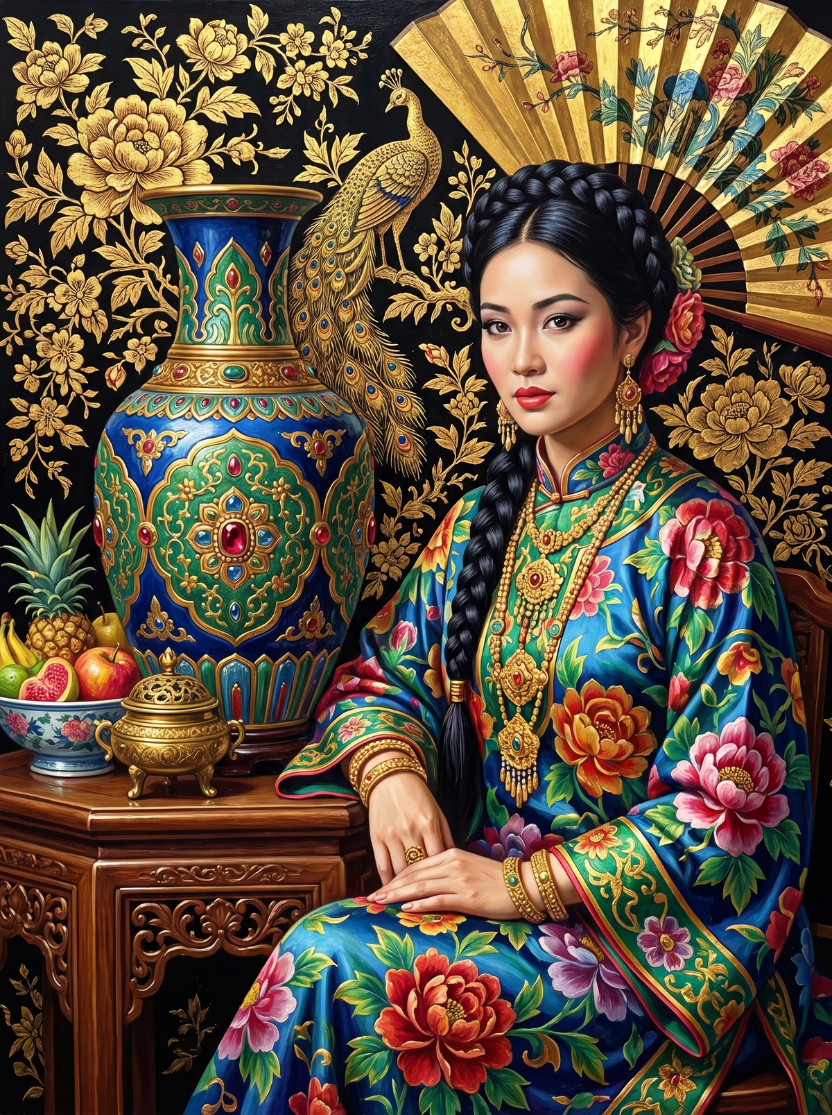 Silk Robe And Golden Fan
