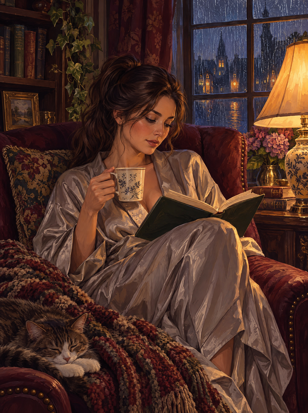 Silk Robe And Sleeping Cat