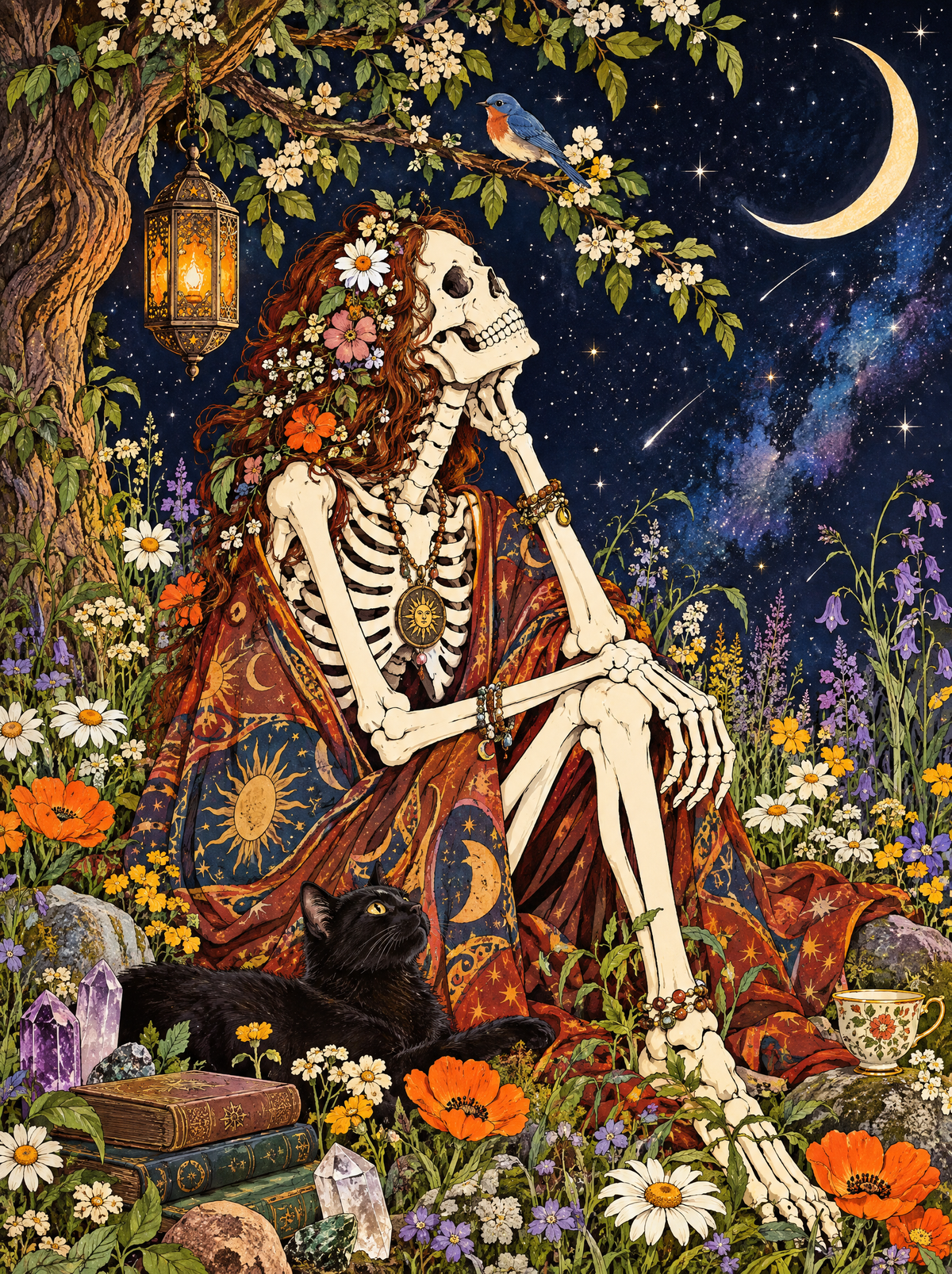 Skeleton Under A Crescent Moon