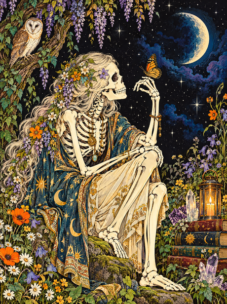 Skeleton With A Monarch Butterfly (150 Color Diamond Painting)