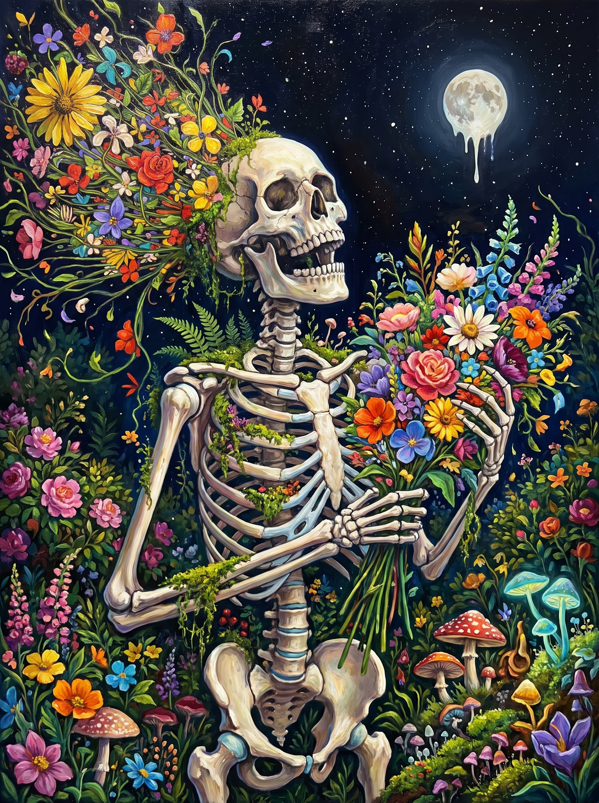 Skeleton With Wildflower Bouquet