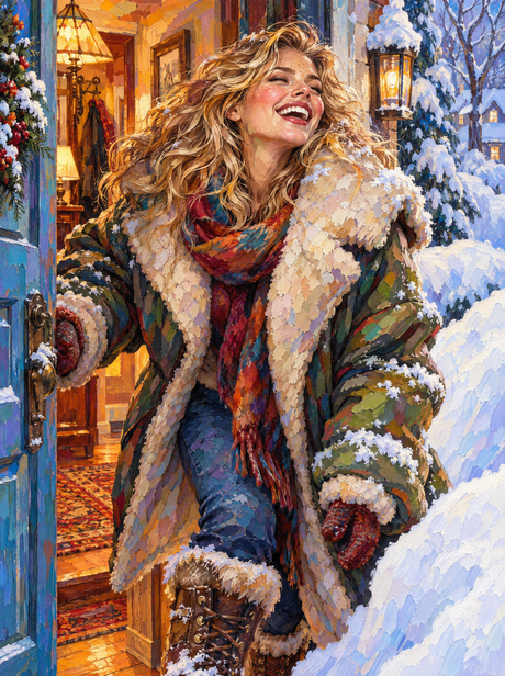Snow Day At The Door (150 Color Diamond Painting)