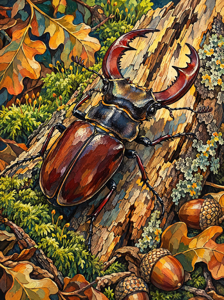 Stag Beetle On Oak
