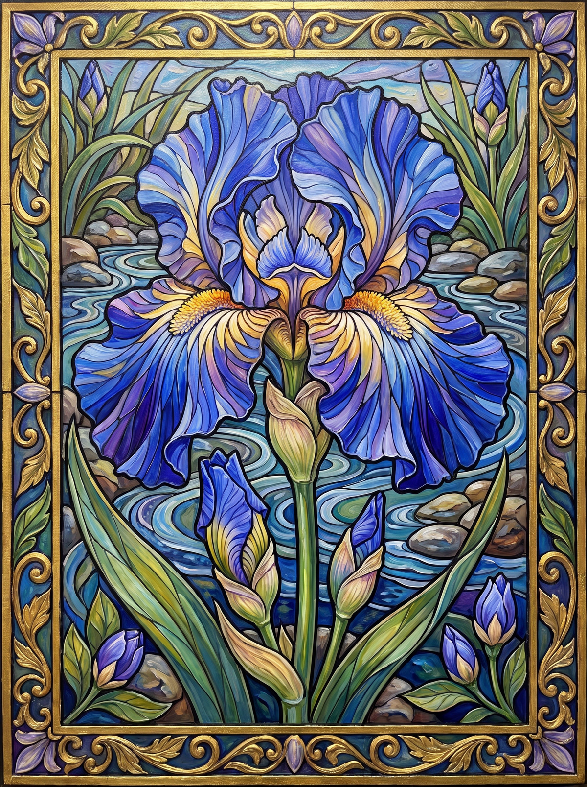 Stained Glass Blue Iris