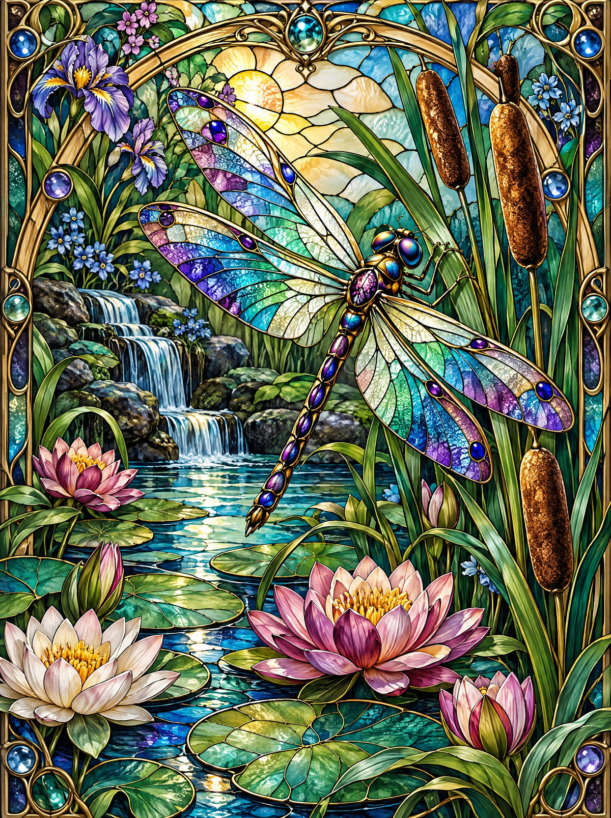 Stained Glass Dragonfly Pond