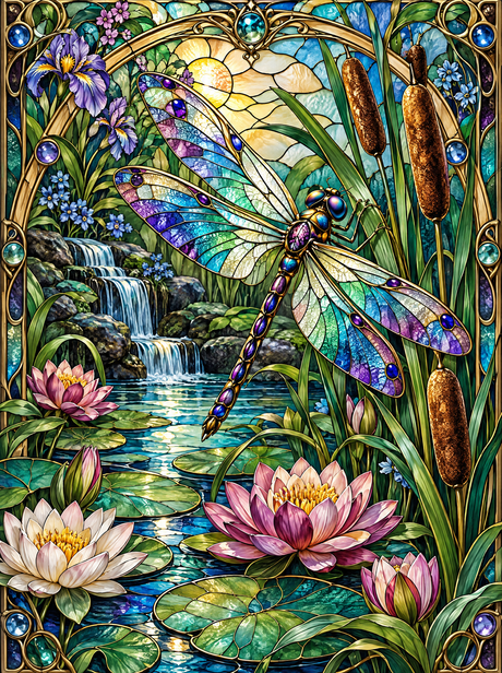Stained Glass Dragonfly Pond