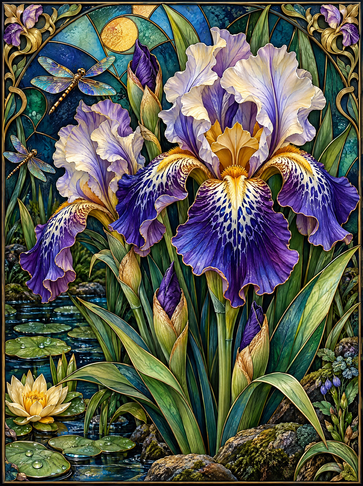 Stained Glass Iris Dragonflies