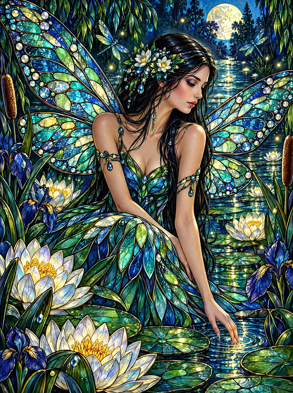 Stained Glass Lily Pond Fairy