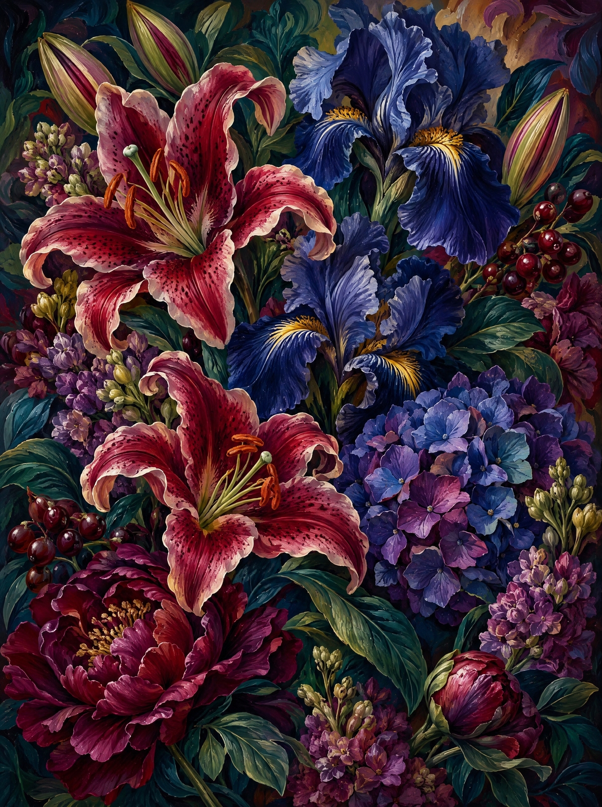 Stargazer Lilies And Iris