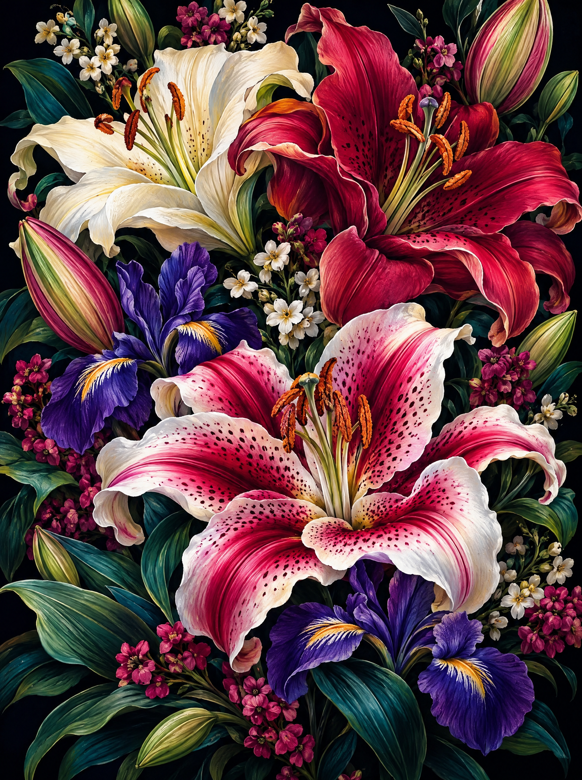 Stargazer Lilies And Irises