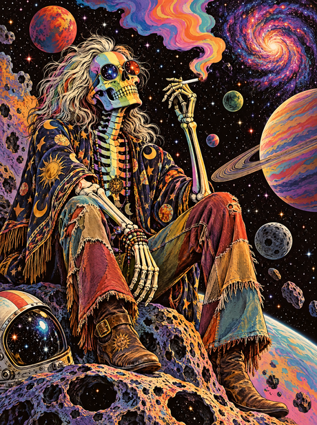 Stargazing Hippie Skeleton (150 Color Diamond Painting)