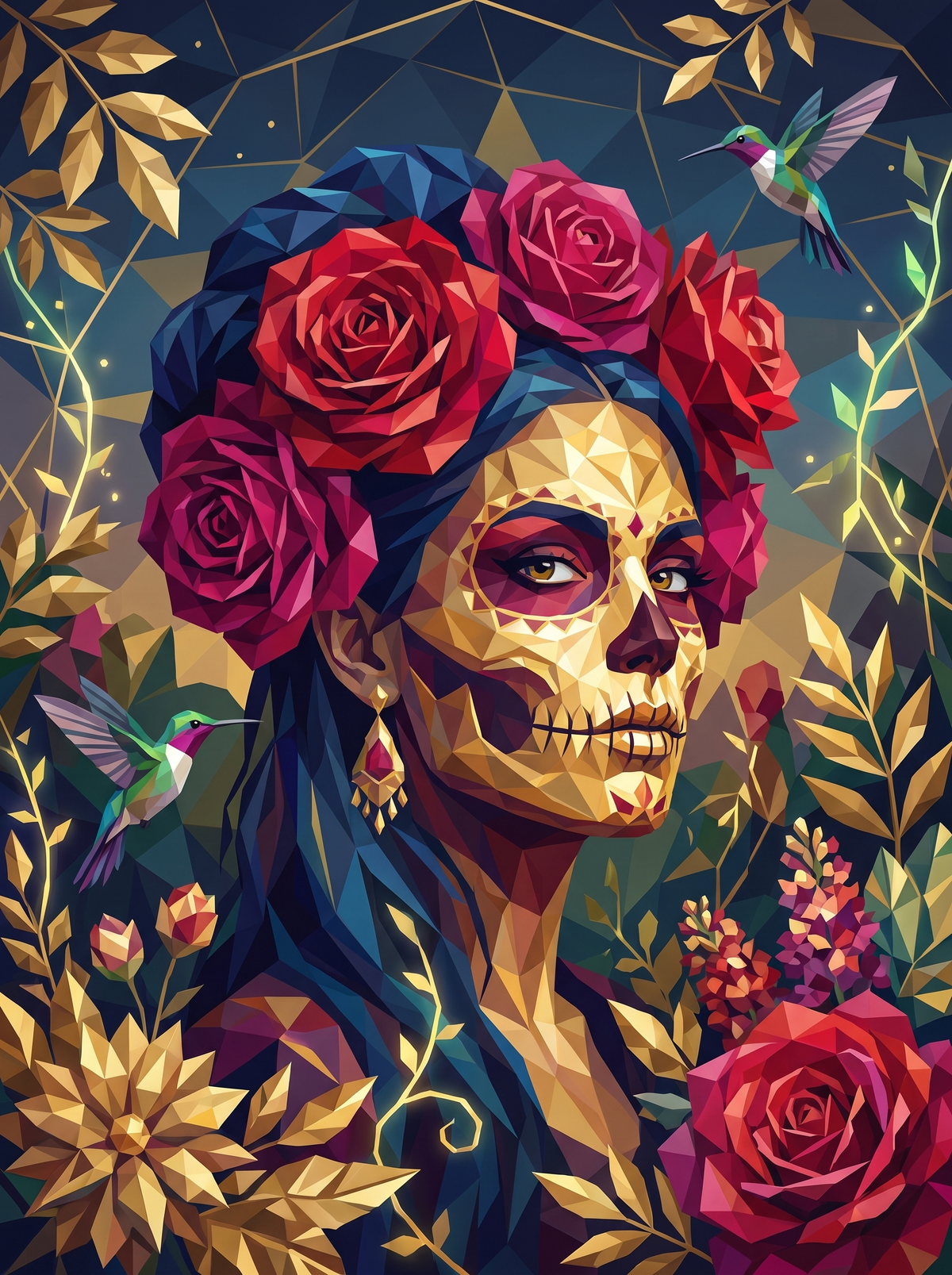 Sugar Skull And Hummingbirds