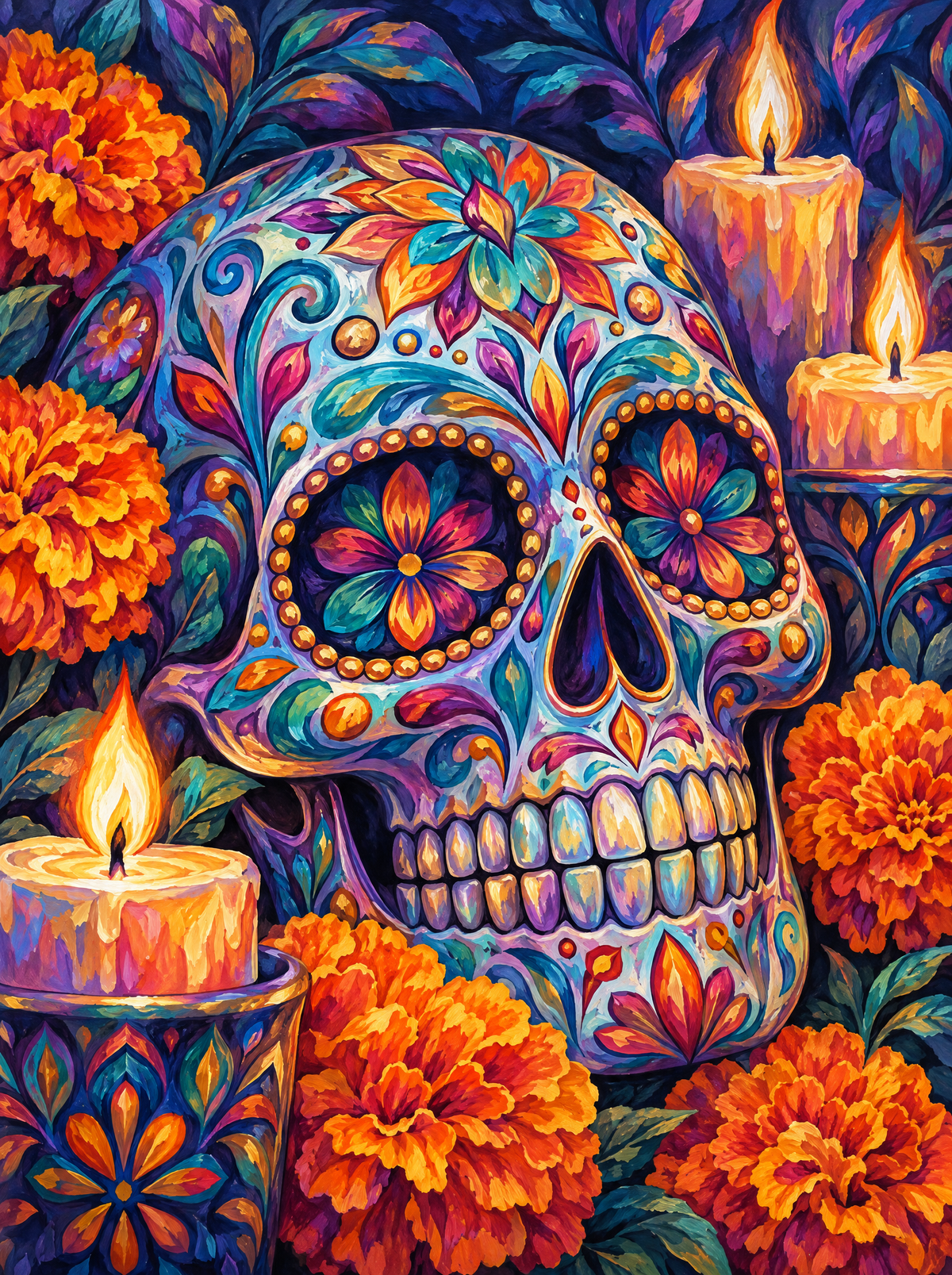 Sugar Skull Marigold Candles