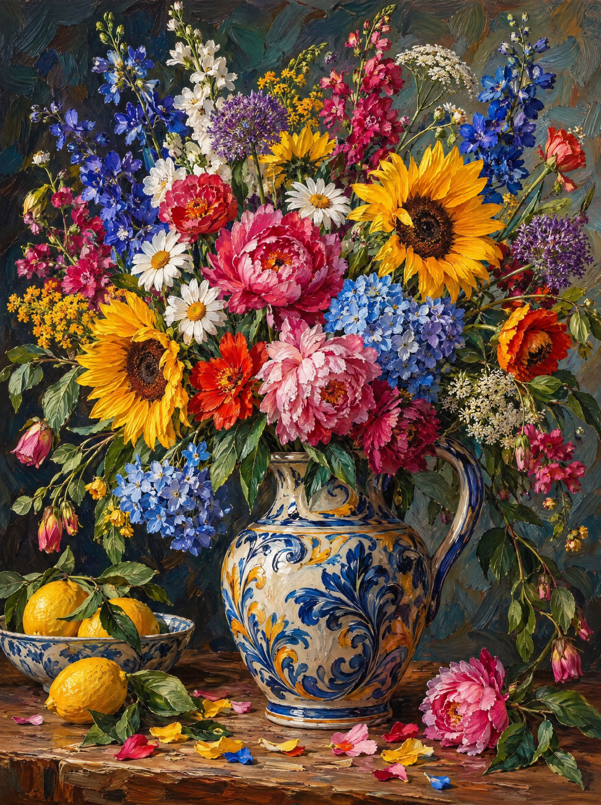 Summer Bouquet In Blue Jug