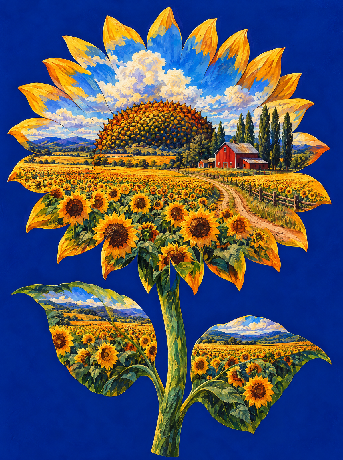 Sunflower Field Red Barn