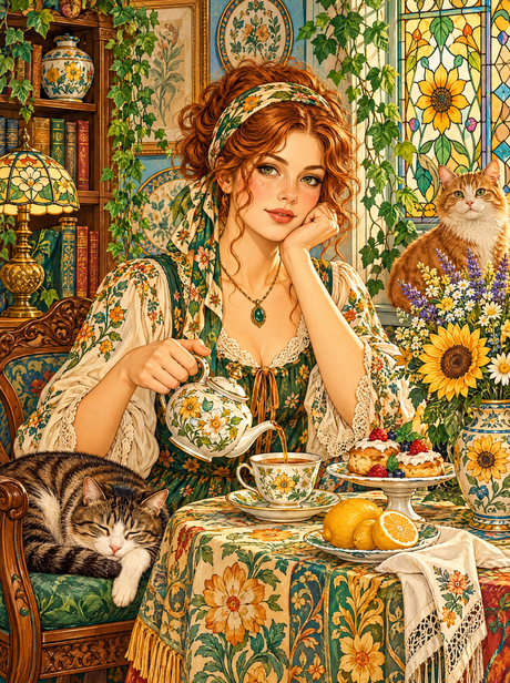 Sunflower Tea Room Afternoon (150 Color Diamond Painting)