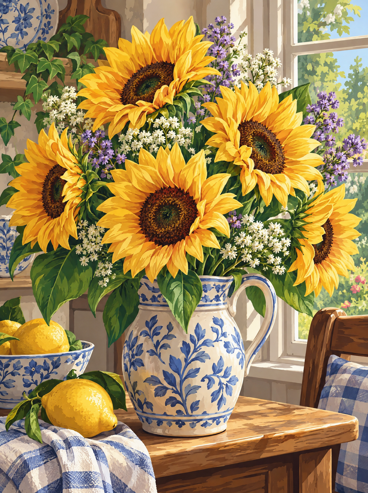 Sunflowers In A Blue Jug