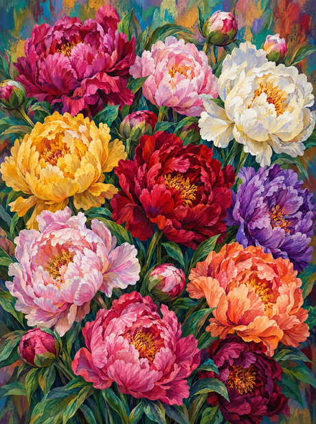 Sunlit Peony Medley (150 Color Diamond Painting)
