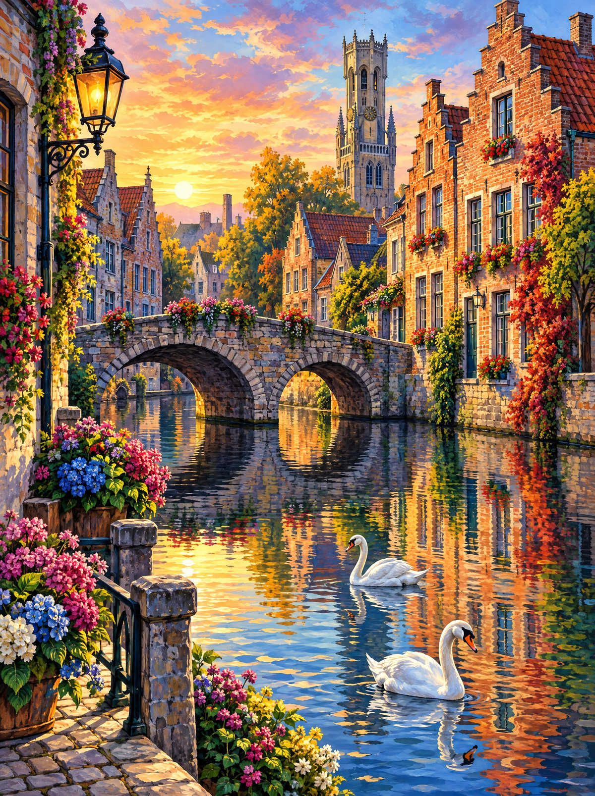 Swans Beneath The Flowered Bridge