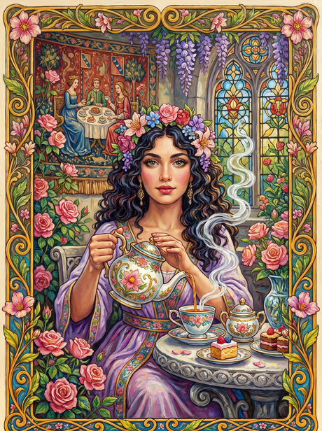 Tea Beneath The Wisteria (150 Color Diamond Painting)