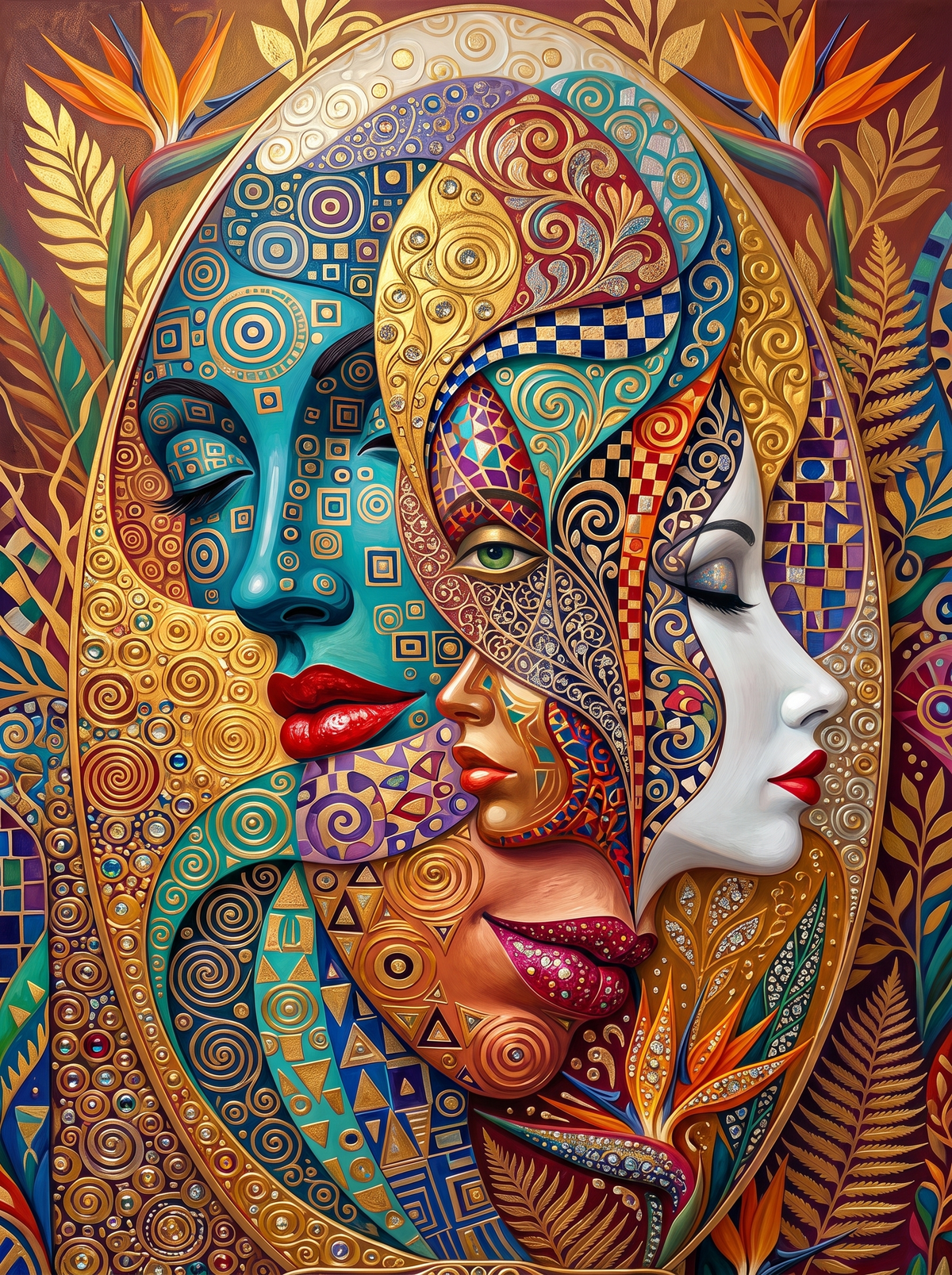 Three Faces In Gold Mosaic