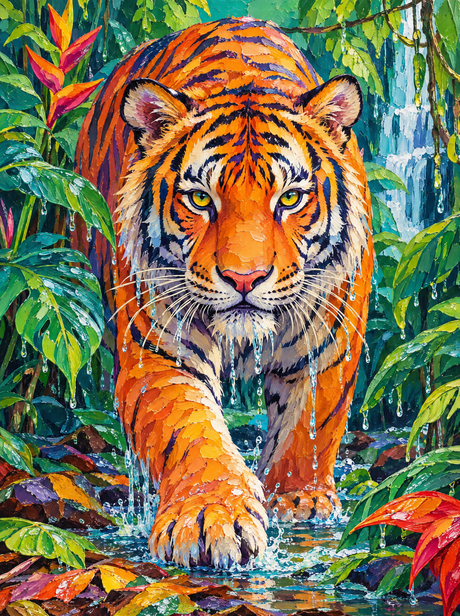 Tiger In The Rain (150 Color Diamond Painting)