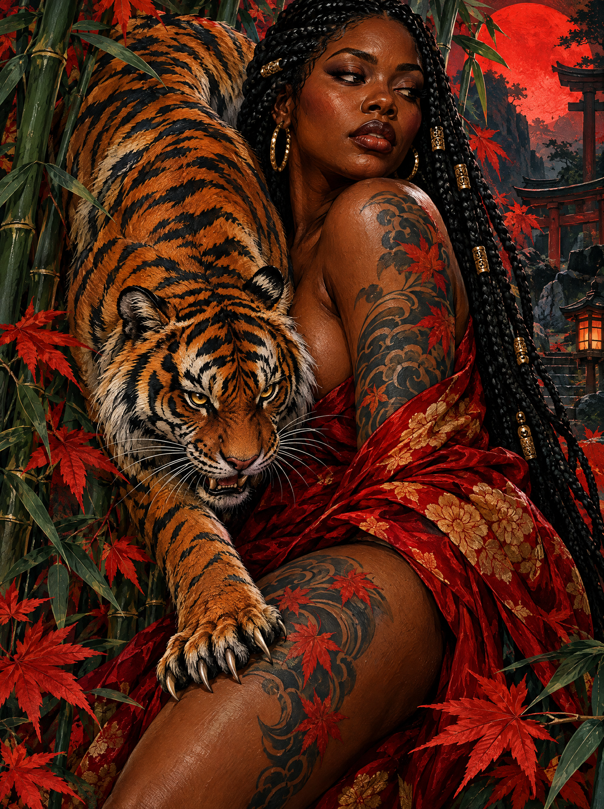 Tiger Ink Under Red Moon