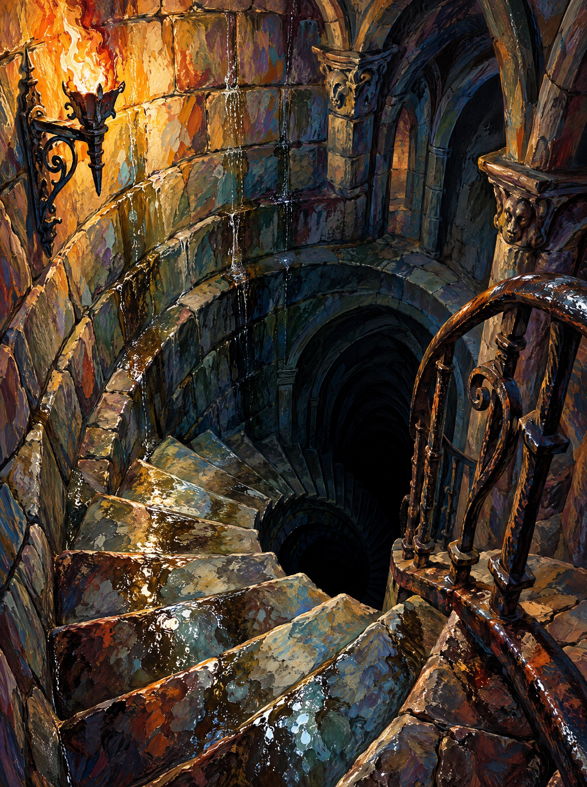 Torchlit Vault Stair