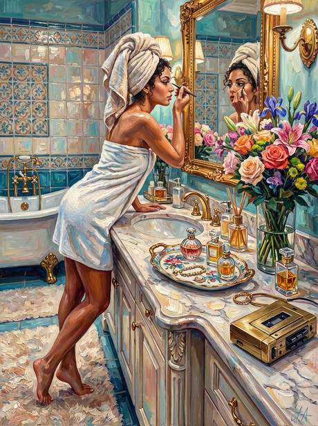 Towel Turban Vanity Mirror (150 Color Diamond Painting)