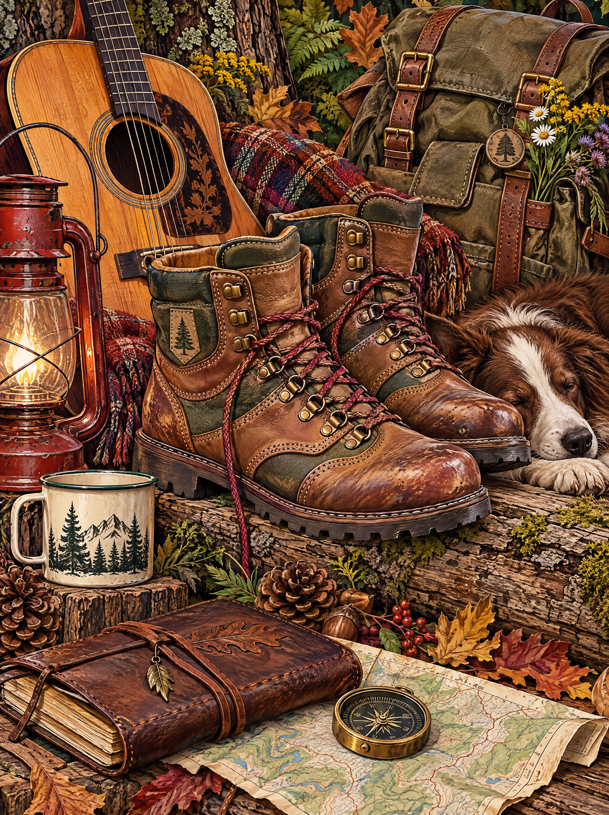 Trail Boots And Sleeping Spaniel