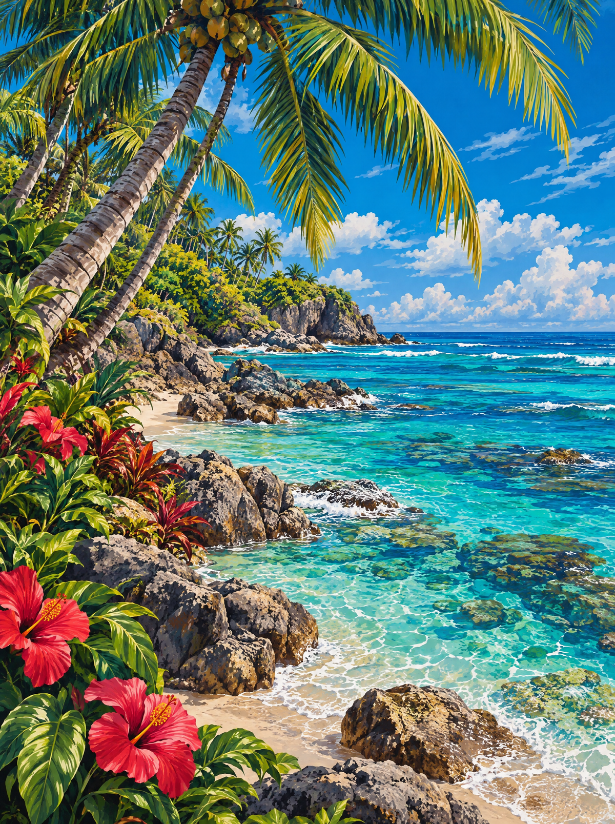 Turquoise Cove With Hibiscus