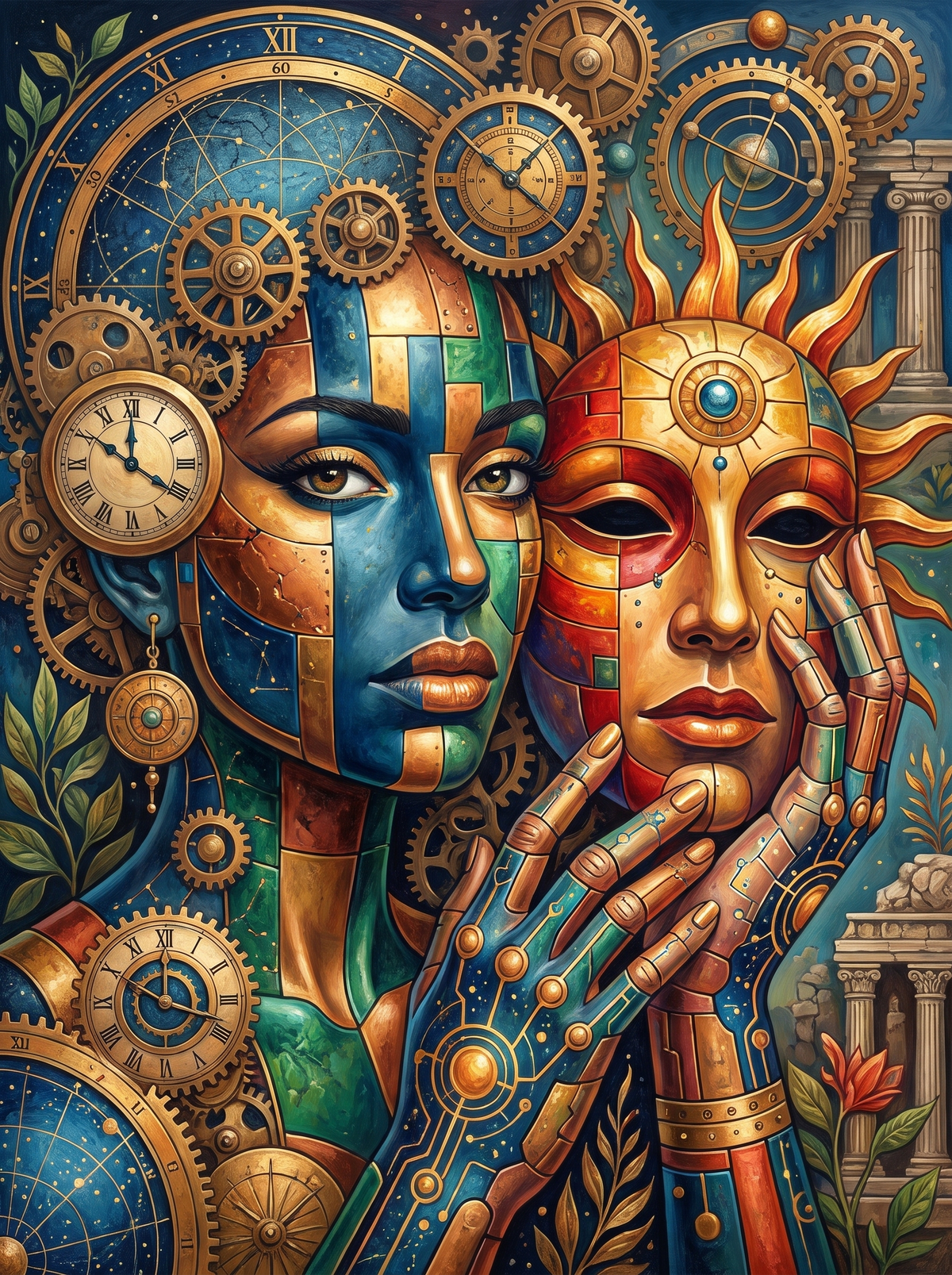 Twin Clockwork Sun Faces
