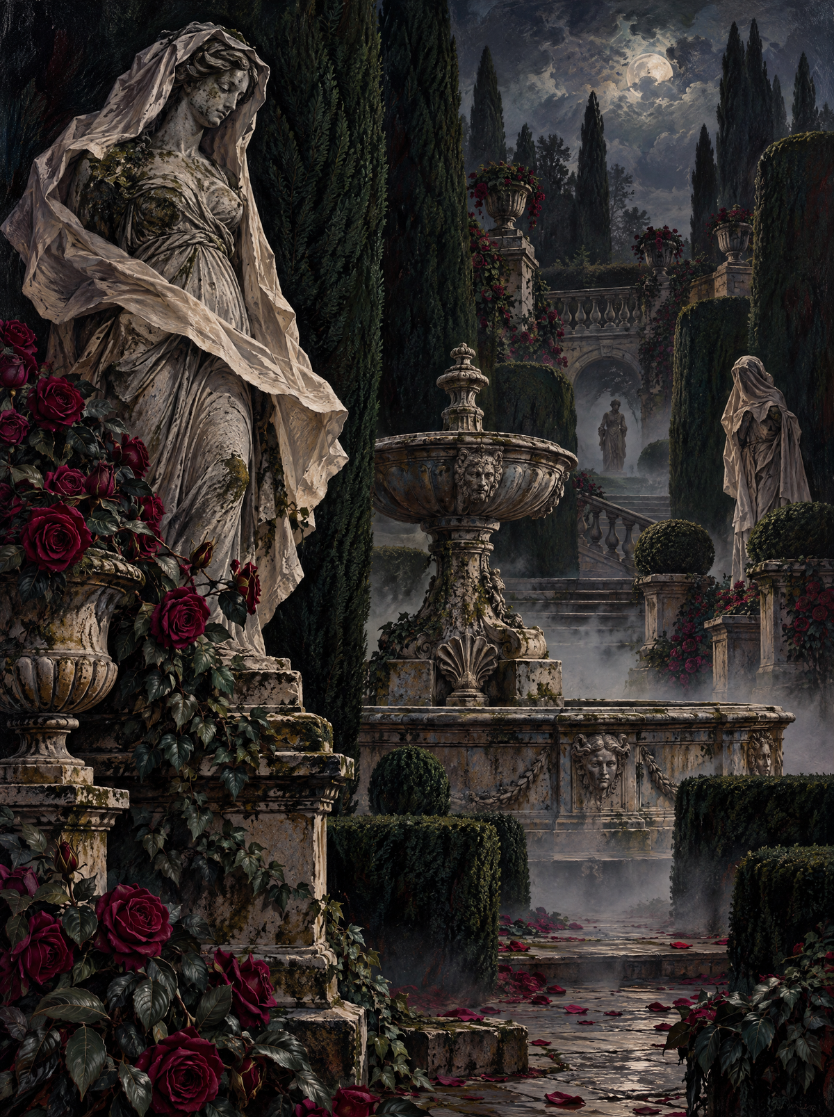 Veiled Statue Rose Garden