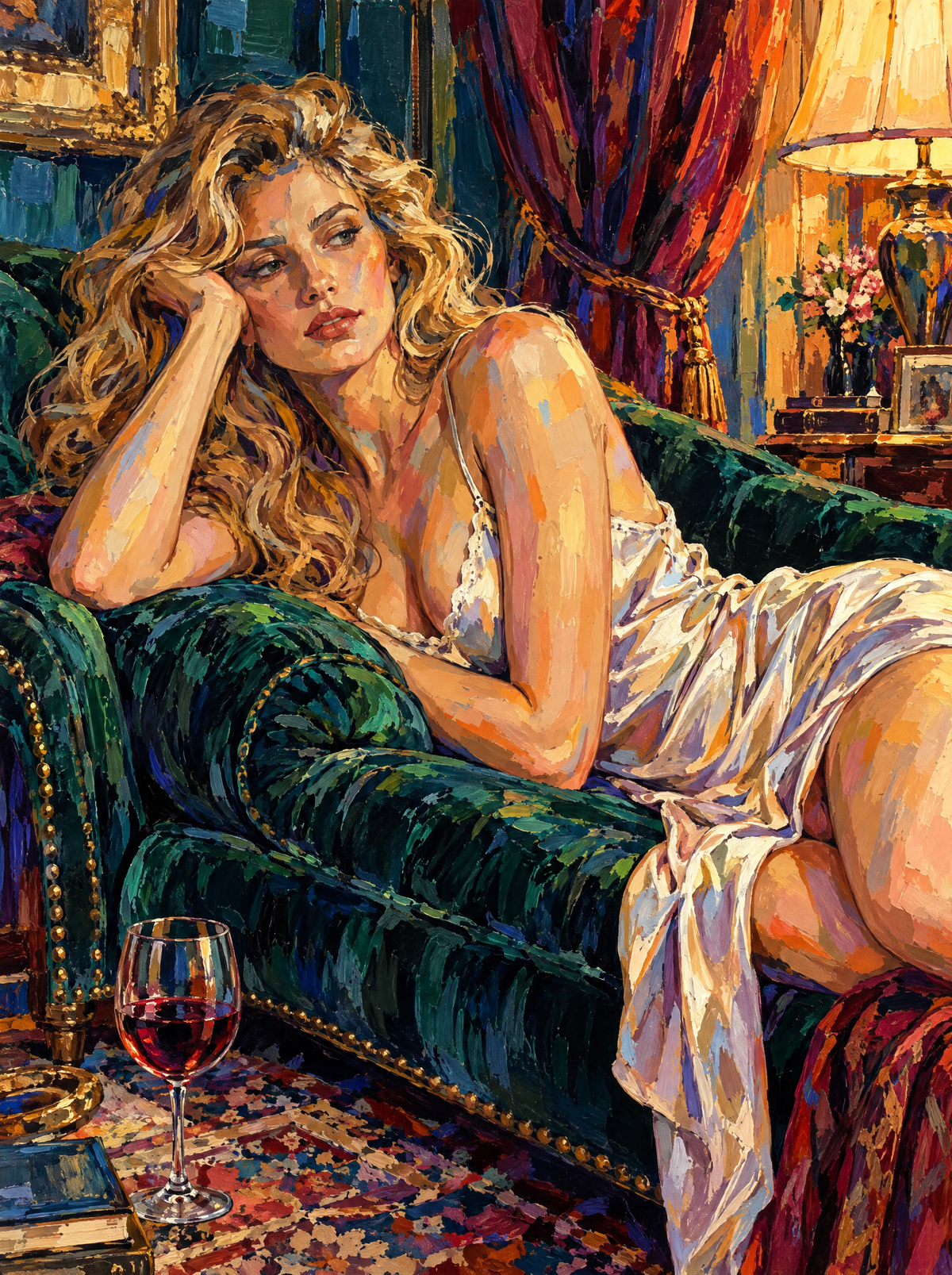 Velvet Chaise And Wine