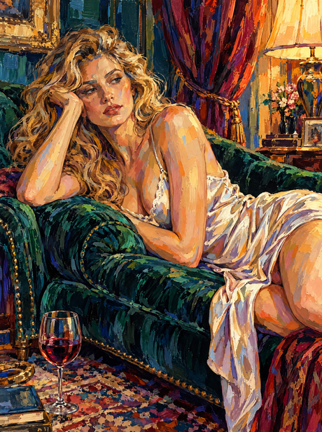 Velvet Chaise And Wine (150 Color Diamond Painting)