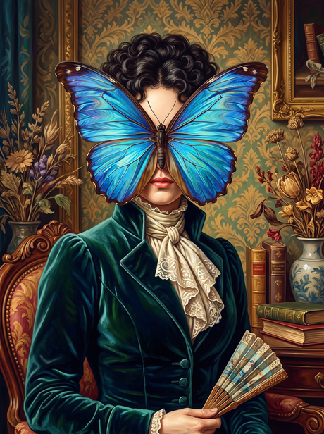 Victorian Lady And Blue Morpho