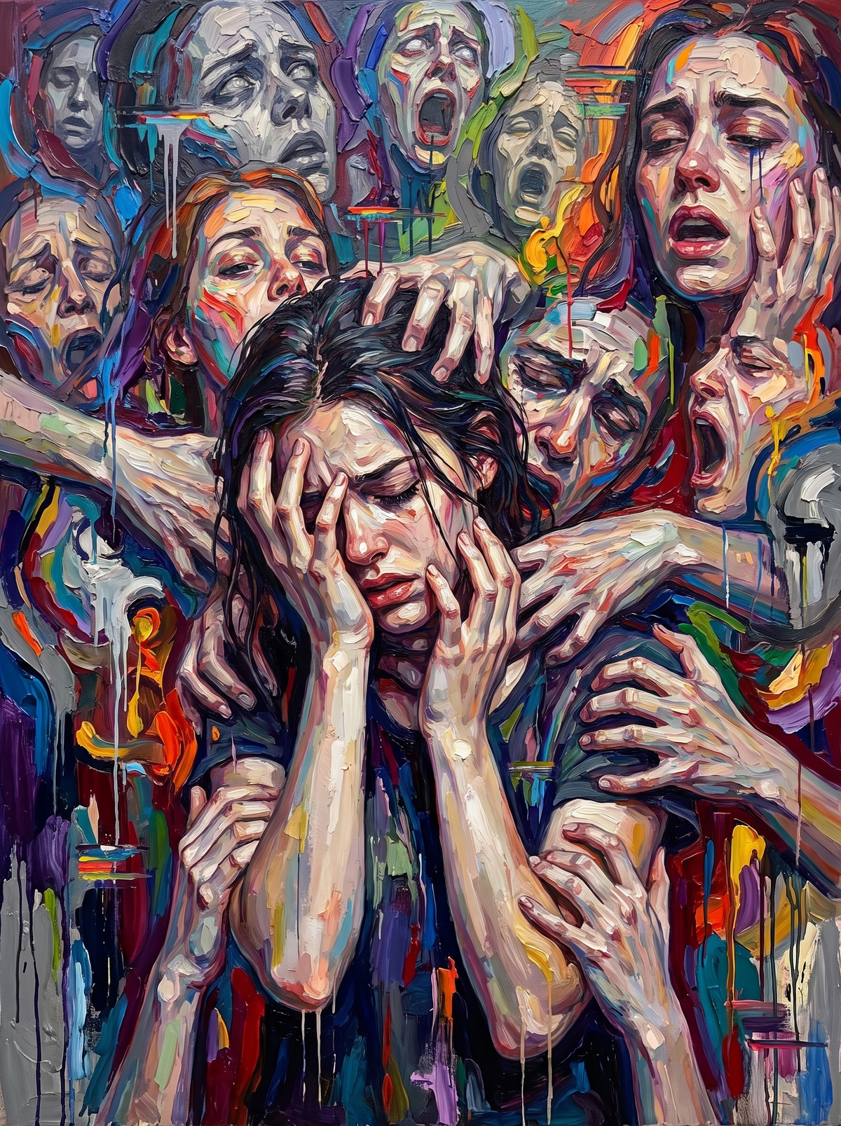 Weeping Faces And Hands