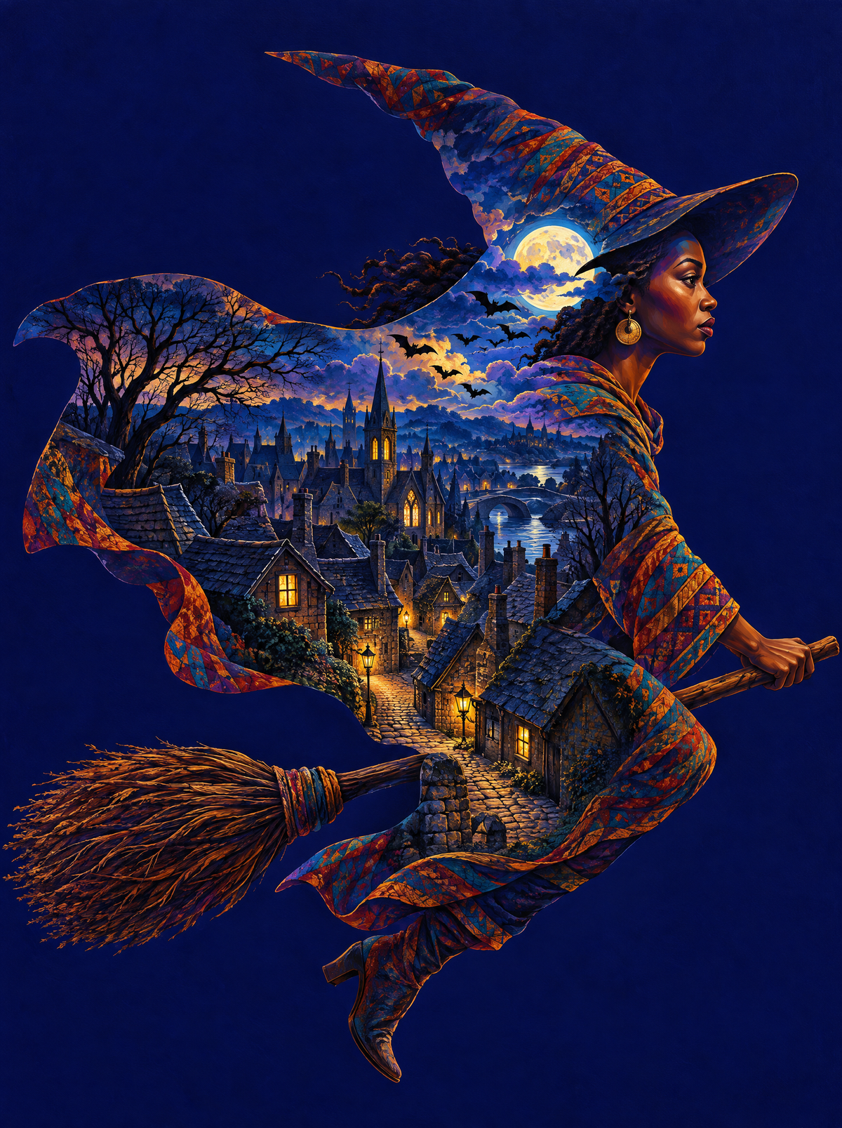 Witch Broom Moonlit Village